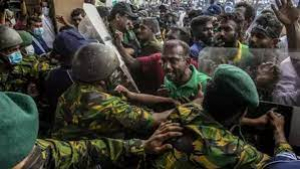 One person has been killed in police firing on protesters in Sri Lanka