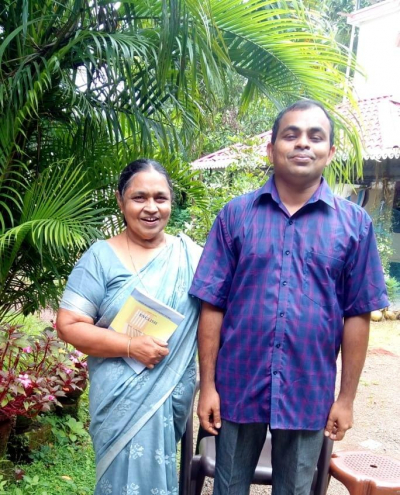 Minister V Sivankutty congratulates 68-year-old Lilly Antony and her son Manoj, 39, for overcoming the crisis and passing the Higher Secondary examination.