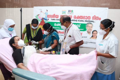 Minister Veena George donates blood on Voluntary Blood Donation Day