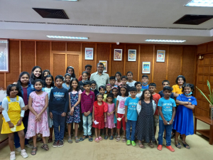 Children visiting the Assembly with Speaker MB Rajesh as part of the &#039;Sunflower&#039; organized by the Kesari Trust