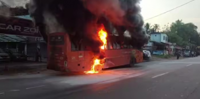 KSRTC Swift bus catches fire in Thiruvananthapuram; major disaster averted